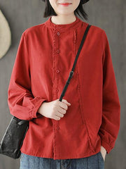 Corduroy Loose Fresh Solid Blouse Top