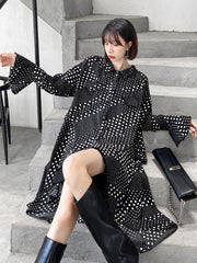 Polka Dot Loose Flared Sleeve Irregular Shirt Dress