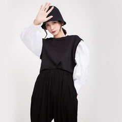 Women Stitching Round Neck Pullover Sweatshirt