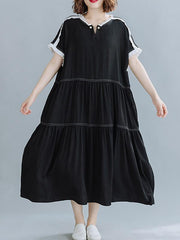 Loose Split-Joint Pleated Midi Dress