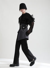 Simple Irregular Color-Block Wide-Leg Pants