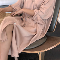 Lapel Shirt Dress Holiday Sun Protection Long Maxi Dress