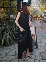 Loose Irregular Sleeveless Long Black Dress