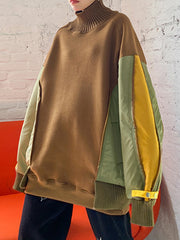 Contrasting Color Stitching Design Casual And Simple Mid-Length Sweater