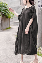 Women Solid Color Round Neck Loose Casual Dress