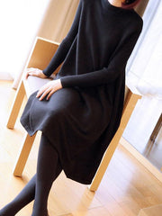 Loose Solid Round-Neck Knitting Sweater Dress
