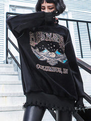 Loose Printed Fringed Sweatshirt