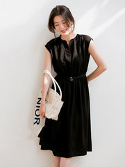 Solid Casual Lace-Up Collect Waist Sleeveless Dress