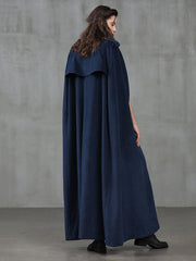 Navy Blue Elegance Loose Lapel Cape Outwear