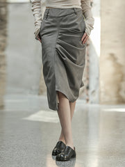 Roomy Asymmetric Pleated Pure Color Skirts