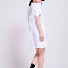 High Waist Solid Color Mesh Panel Mini Dress