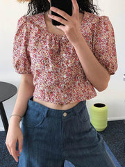 Retro Floral Puff Sleeve Shirt