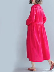 Loose V Neck Solid Color Midi Dress