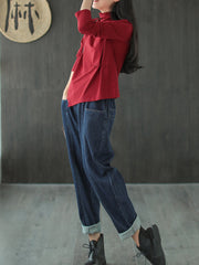 Women Retro Casual High Neck Bottoming Shirt