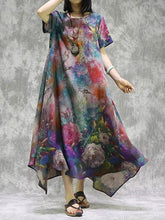 Ethnic Floral Round Neck Short Sleeve Dress