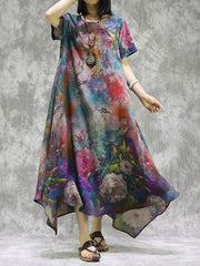 Ethnic Floral Round Neck Short Sleeve Dress