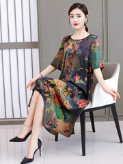 Loose Flower Printed National Dress