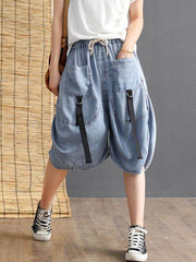 Artistic Retro Drawstring Elasticity Waist Shorts