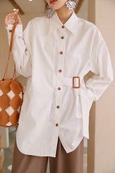 Women Lapel Solid Color Loose Casual Shirt