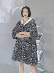 Puff Sleeves Printed Loose A-Line Midi Dress