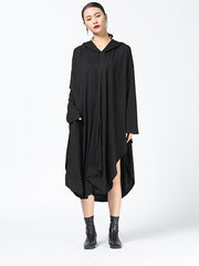 Women Irregular Solid Color Hooded Dress