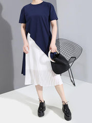 Two-Piece Cropped Pleats Elasticity Waist Dress