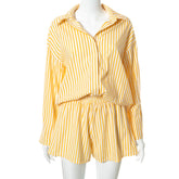 Urban Simple Stripe Shirt & Shorts Suit