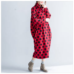 Women High Collar Thick Printed Casual Dress