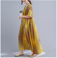 Women Striped Loose Print Short Sleeve Dress