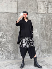 Irregular Design Casual Printed High-Waist Pants