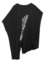 Cropped Letter Print Split-Front Round-Neck T-Shirt