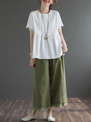 Artistic Retro Solid Pleats Blouses&Shirts