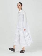 Cropped Splicing Pleated Shirt Midi Dress