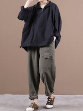 Women Loose Hooded Zipper Pullover Sweatshirt