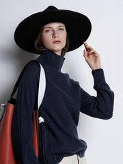 Solid Color Knitting High-neck Sweater
