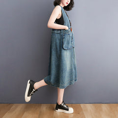 Vintage V-Neck Sleeveless Denim Vest Dress