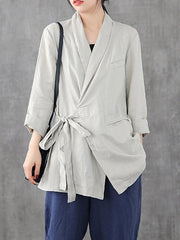 Loose Ethnic Style Solid Lace-Up Cropped Suit Outwear