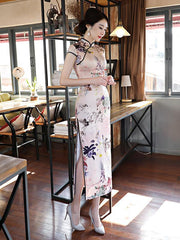 Plants&Flowers Print Stand-collar Long Cheongsam
