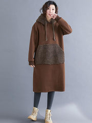 Loose Split-Joint Velvet Long Hoodie