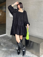 Retro Solid Color Square Neck Puff Sleeve Dress