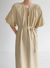 Simple Hollow Waist Slim Bubble Sleeve Dress