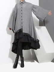 Loose Split-joint Falbala Lapel Blouse Dress