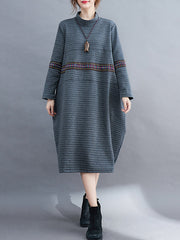Large Size High Neck Loose Casual Midi Dress