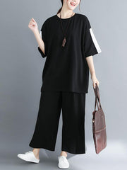 Two-Pieces Loose Colorblock T-Shirt And Pants Set