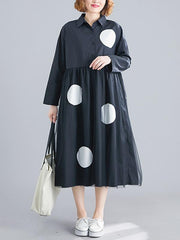 Loose Contrast Color Gauze Polka-Dot Dress