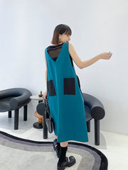 Sleeveless Summer Color-Block Maxi Dress