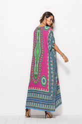 Loose V-Neck Print Casual Dress