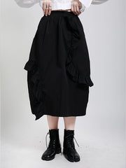 Black Solid Falbala Split-Joint Skirt
