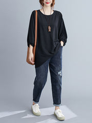 Simple Solid Batwing Sleeves Blouse