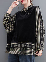 Large Size Loose Fake Two-Piece Plaid Bat Sleeve Top